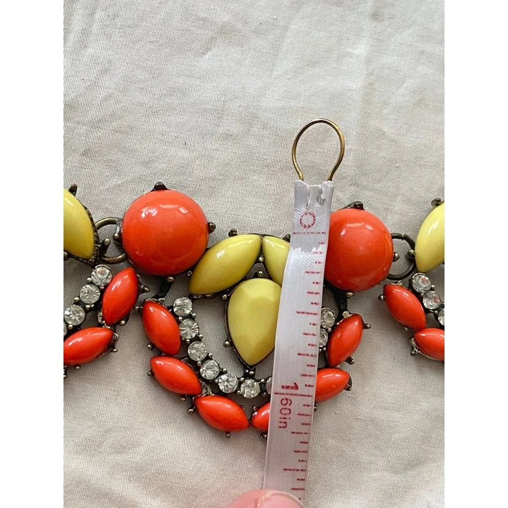 Vintage Coral / Pale Yellow Faux Gem and Rhinestone Bling Statement Necklace - Picture 10 of 12